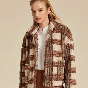 Stoosh Brown and Cream Plaid Teddy Jacket